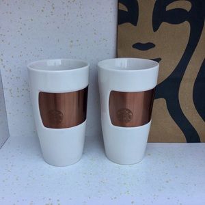 Starbucks Copper Band Tumbler Mug Ceramic 2012 White 10 Oz Mermaid Logo Cups